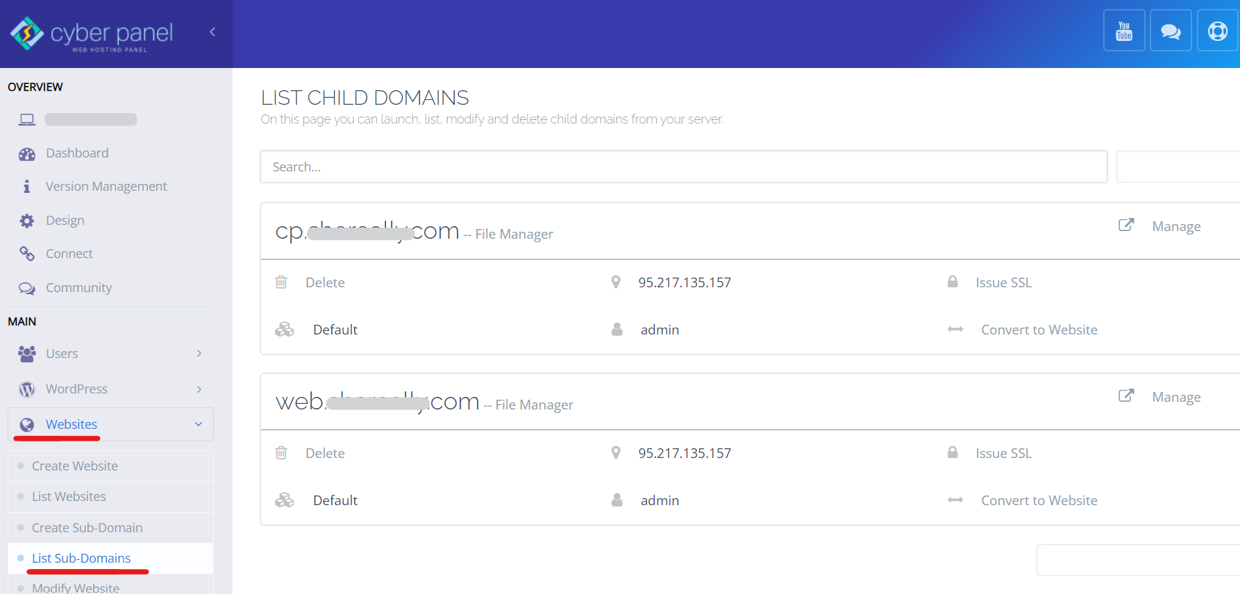 How to delete Child Domain in CyberPanel? - Knowledge Base