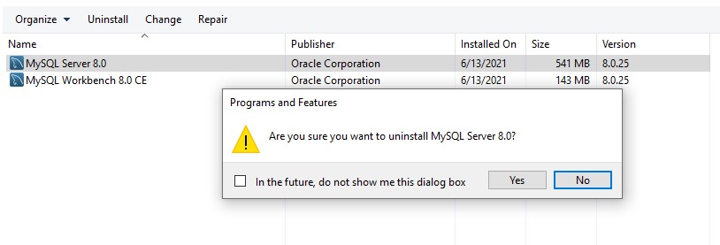 Perform MySQL Uninstallation on Windows