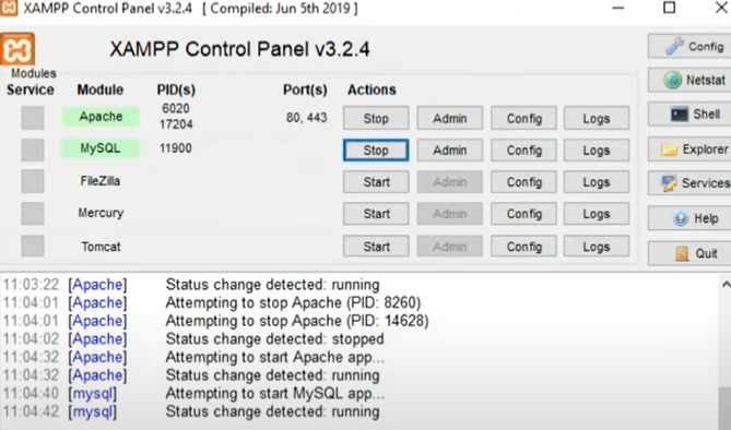 xamp control panel