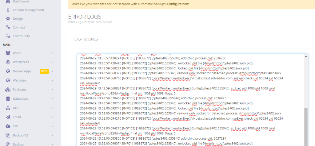 error logs