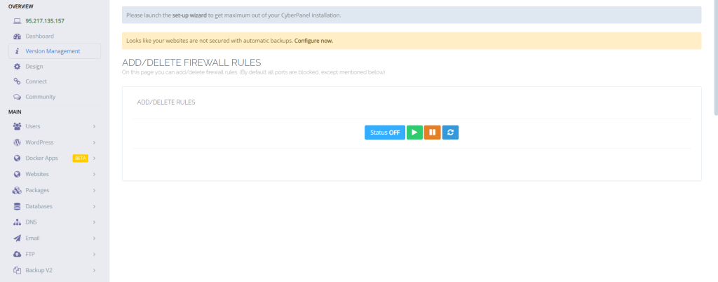 CyberPanel Firewall Settings