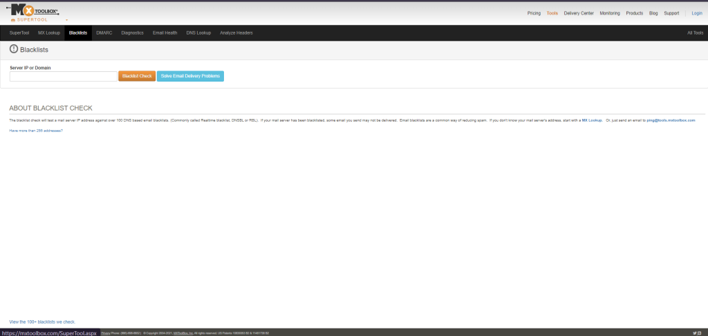 MXToolbox-Email Blacklist Checker