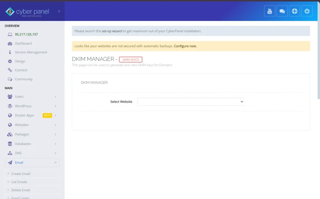 CyberPanel's DNS Manager