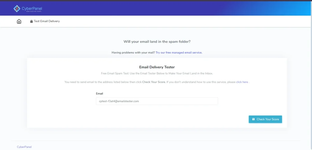 CyberPanel Free Mail Tester