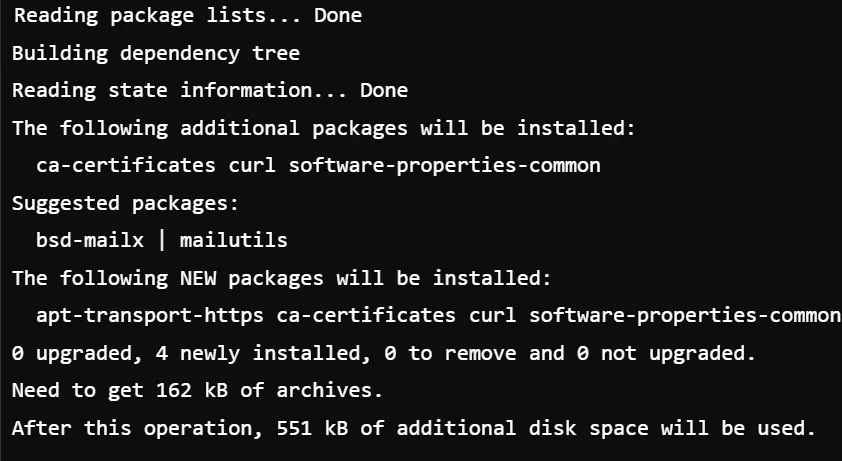 installing of packages output