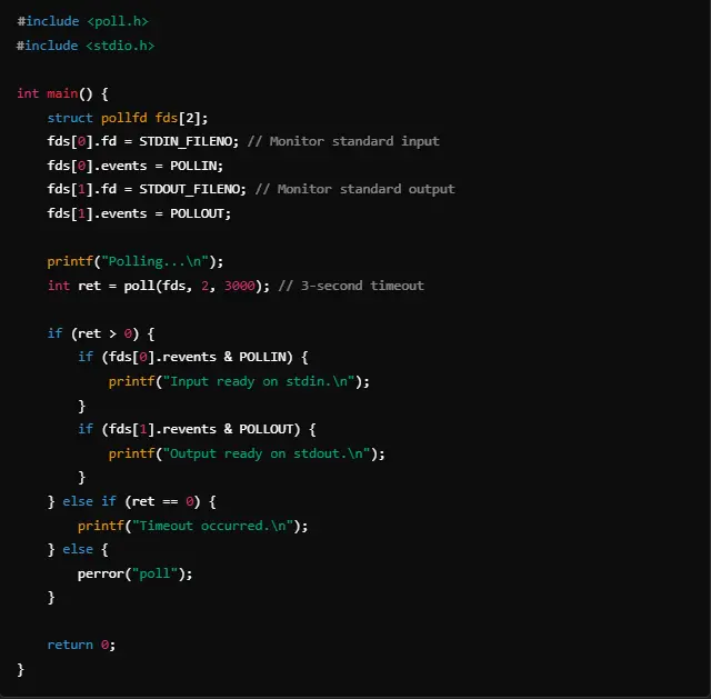 polling program that monitors both standard input and output