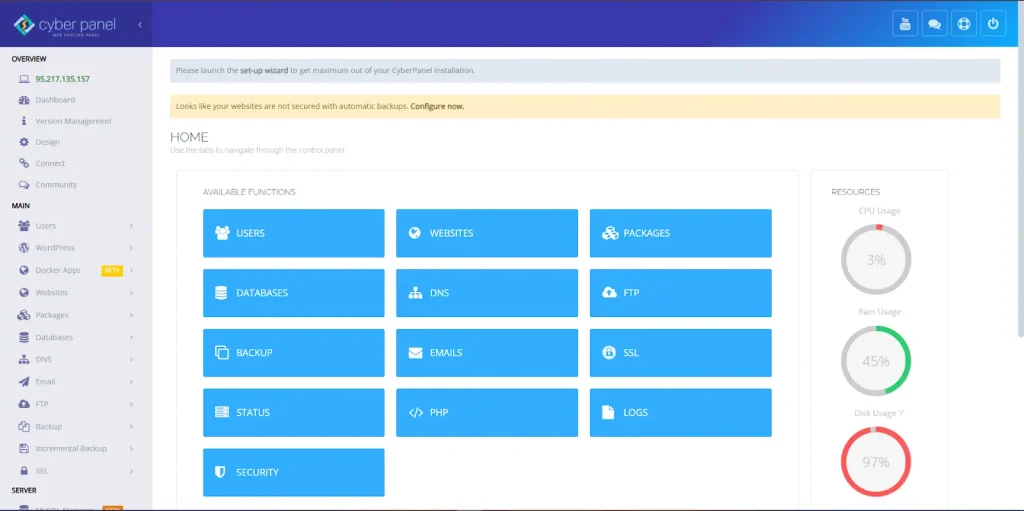 CyberPanel Dashboard