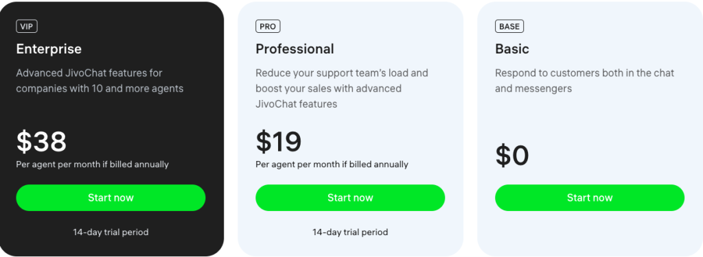 jivoChat pricing plans image