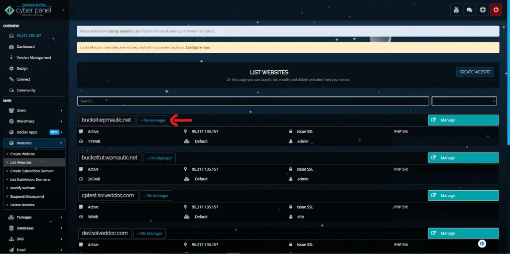 CyberPanel's file manager