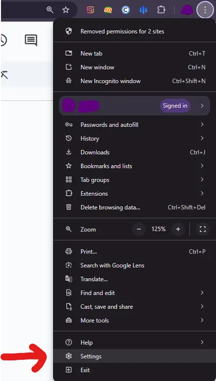 settings of chrome