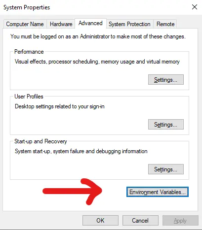 Click "Advanced system settings" and "Environment Variables."