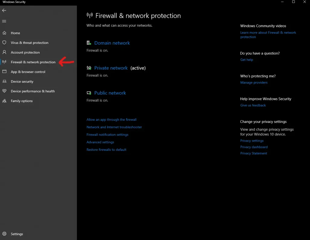 Firewall protection in windows