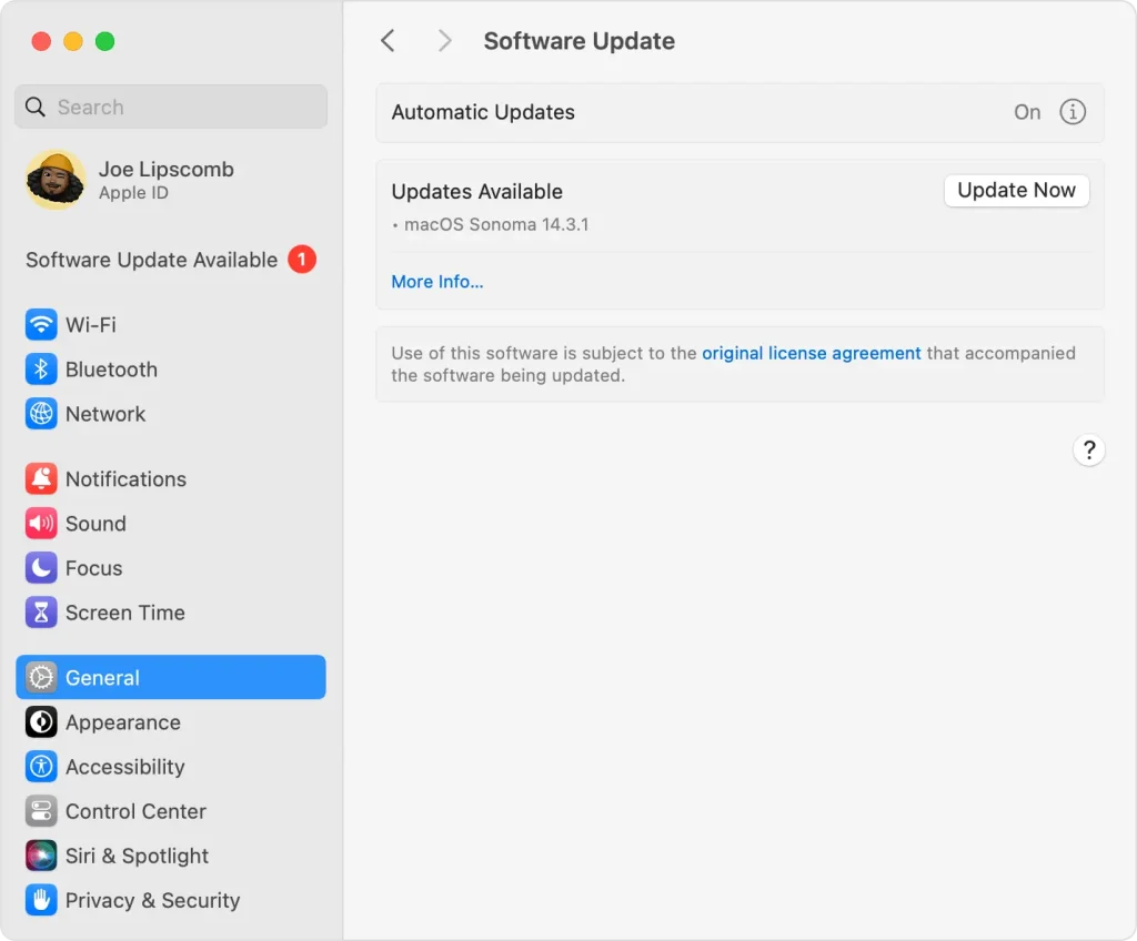 Updating software in macOS