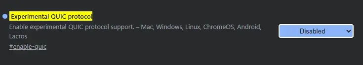 disabled QUIC in chrome