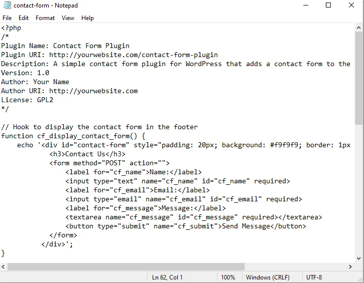 contact form plugin PHP file