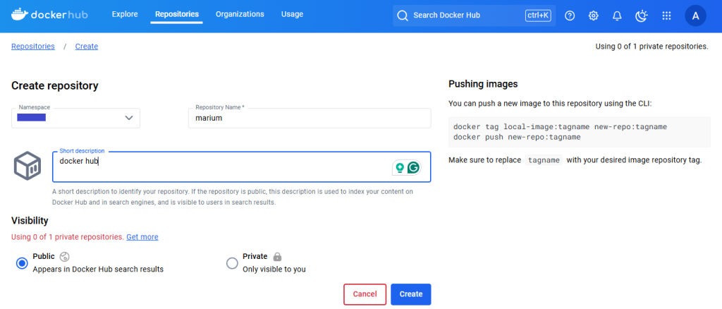 creating docker hub repo