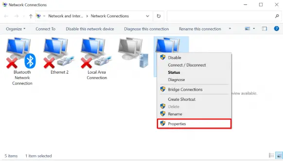 Clicking network connection