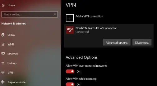 Turning VPN on Windows