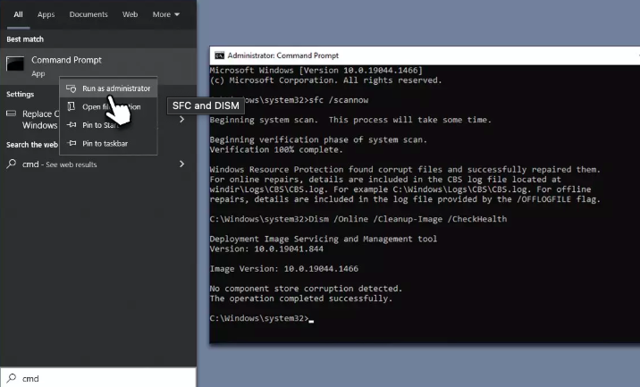 run cdm command- sfc and DISM command-to-fix-error-code-status-breakpoint.