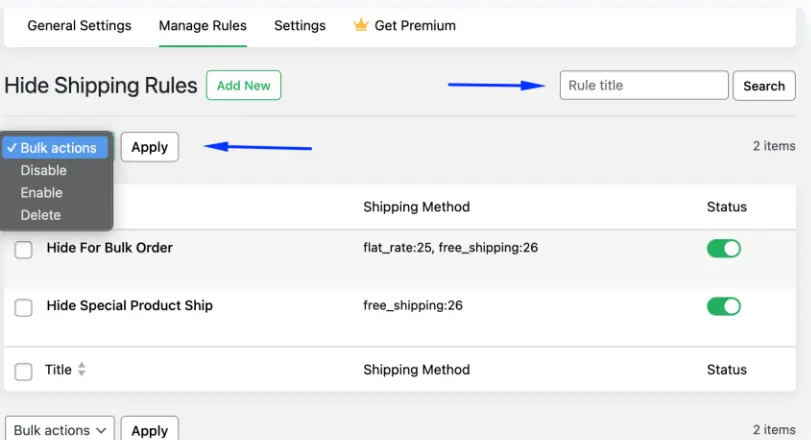 Hide Shipping rules