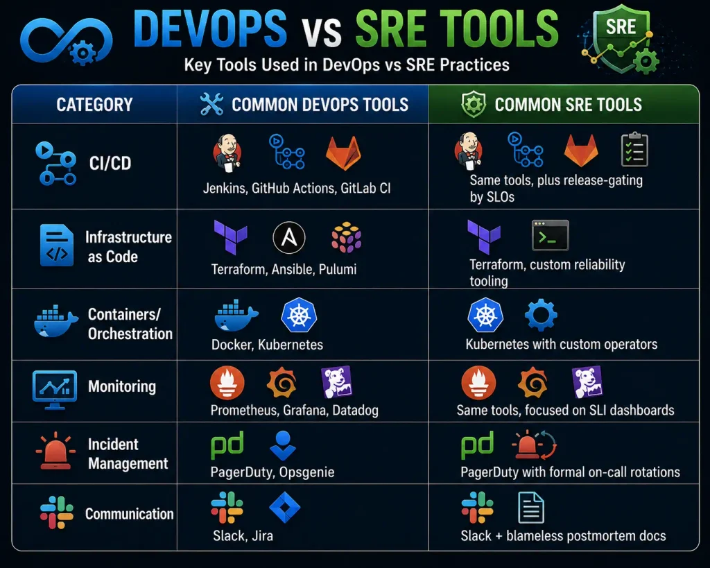 SRE vs DevOps TOOLS 