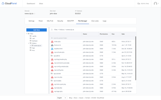 CloudPanel application hosting dashboard