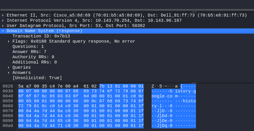 Wireshark DNS packet capture example for VPN kill-switch testing