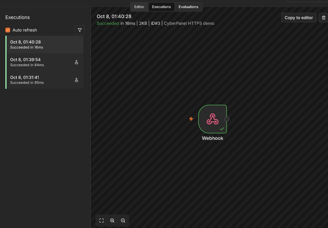 Succeeded workflow executions for the published webhook.
