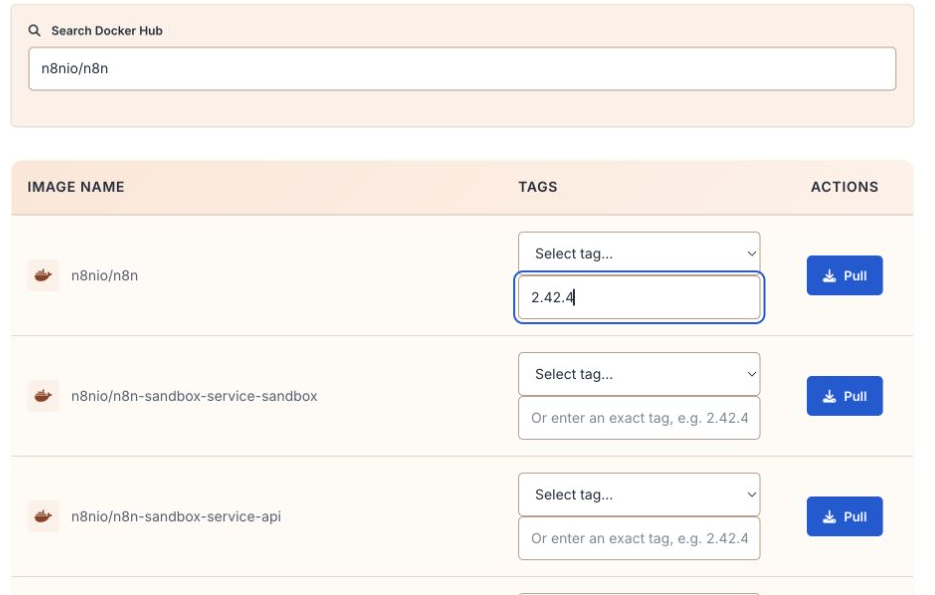 The official n8nio/n8n repository with tag 2.42.4 selected.