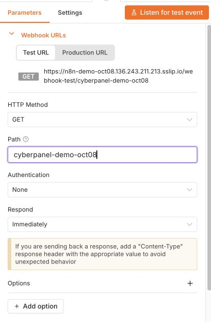 The actual Webhook node settings.