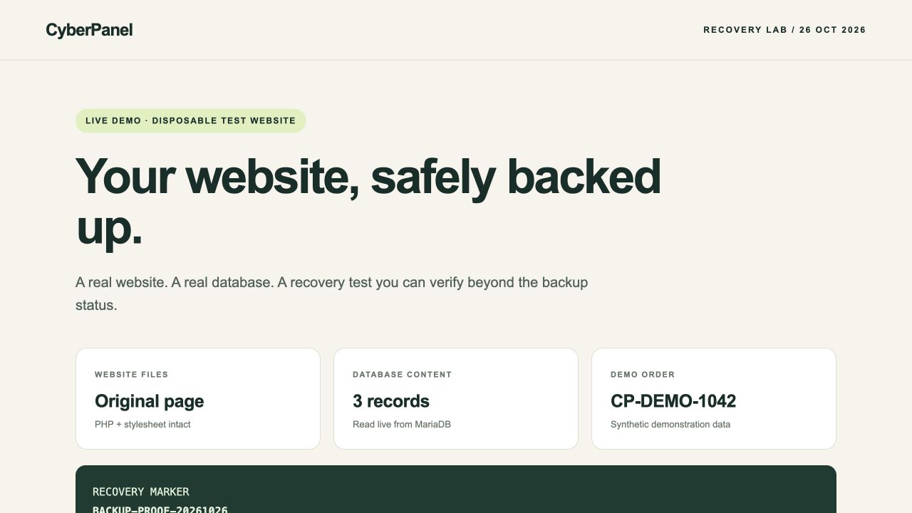 Before backup: the original page reads three known records from MariaDB.