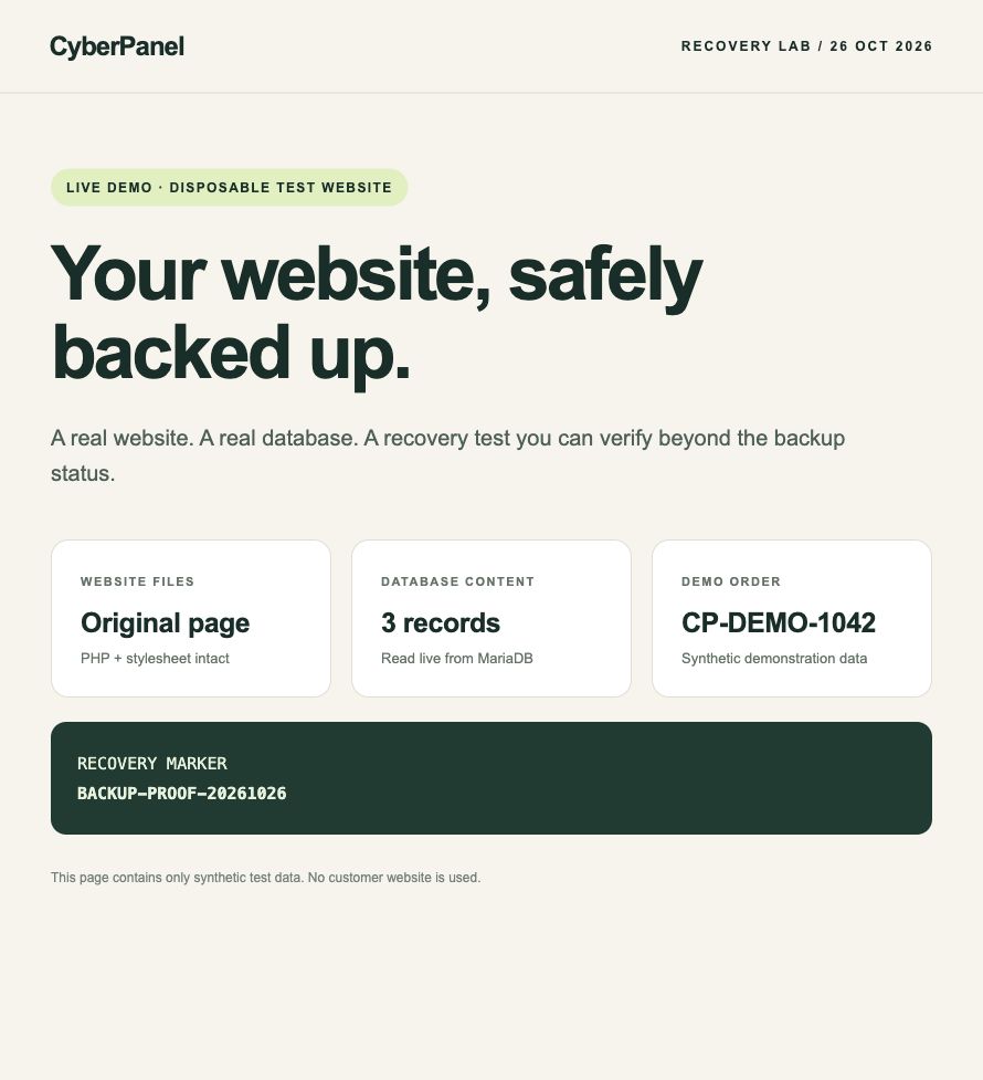 After restoration: the original page and database-backed values are back.